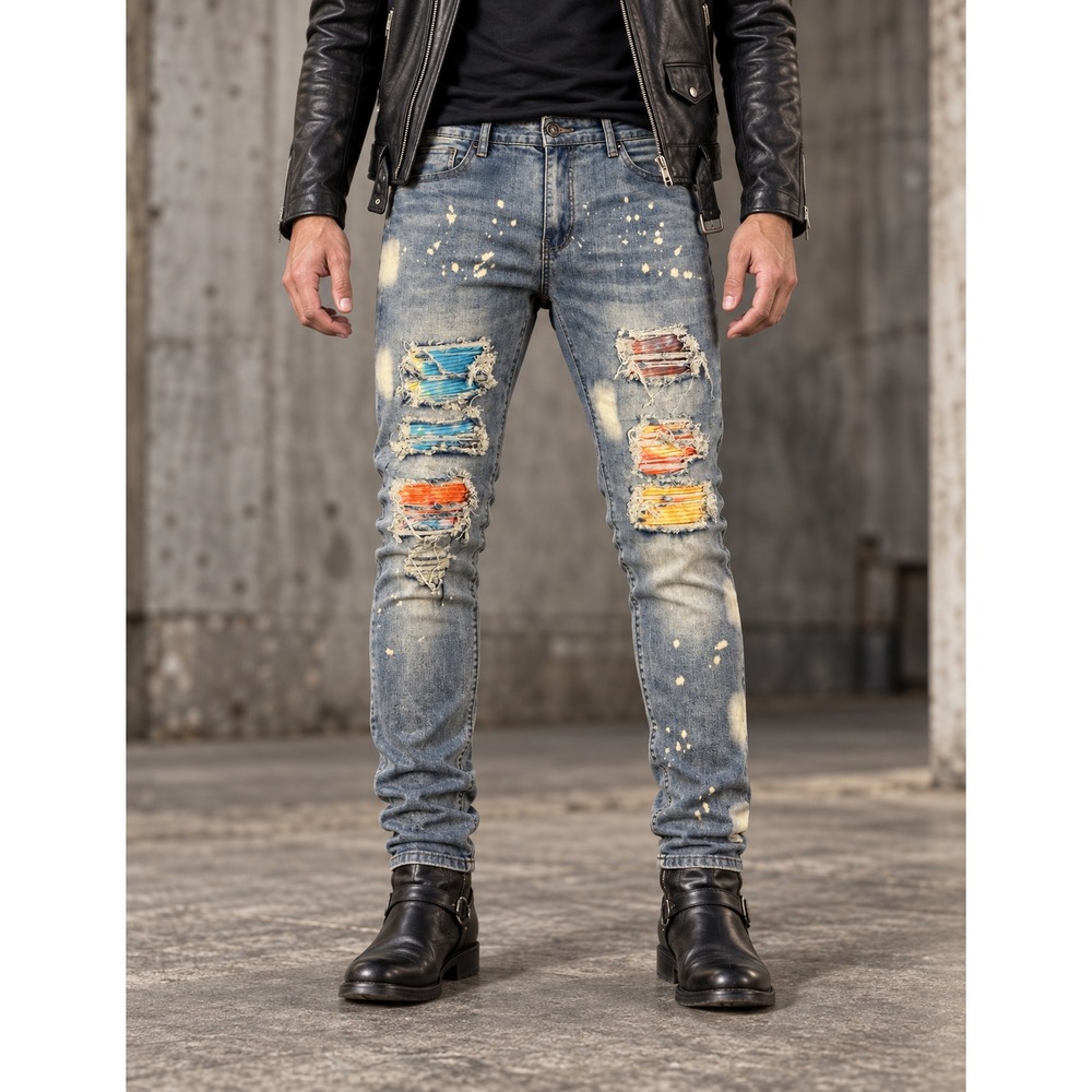 Waimea Men's Skinny Fit Jeans 36x32 Multicolor Patch Rocker Style